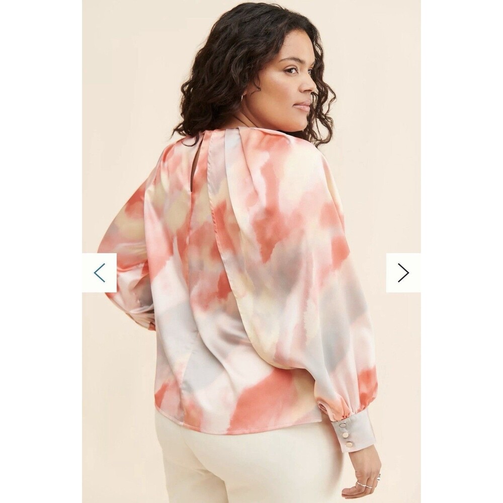 Eloquii NWT Orange Ivory Draped Balloon Sleeves Top Women Sz 18